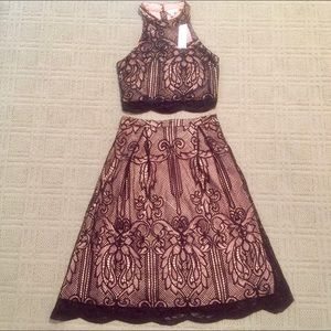 Francesca’s two piece black and nude lace set